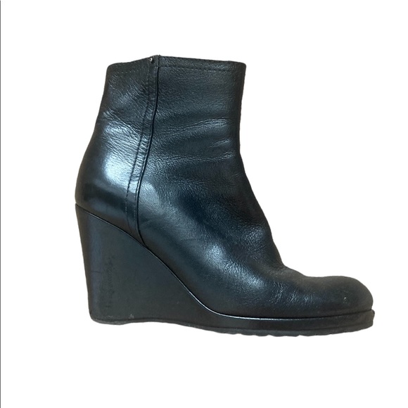 Prada Black Leather Ankle Wedge Boots, size 8 - Picture 1 of 11